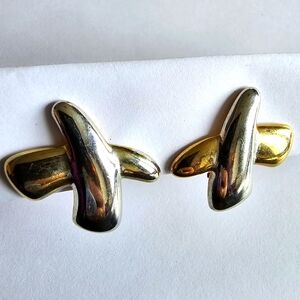 Vintage X earrings clip on gold and silver tone alphabet monogram letter